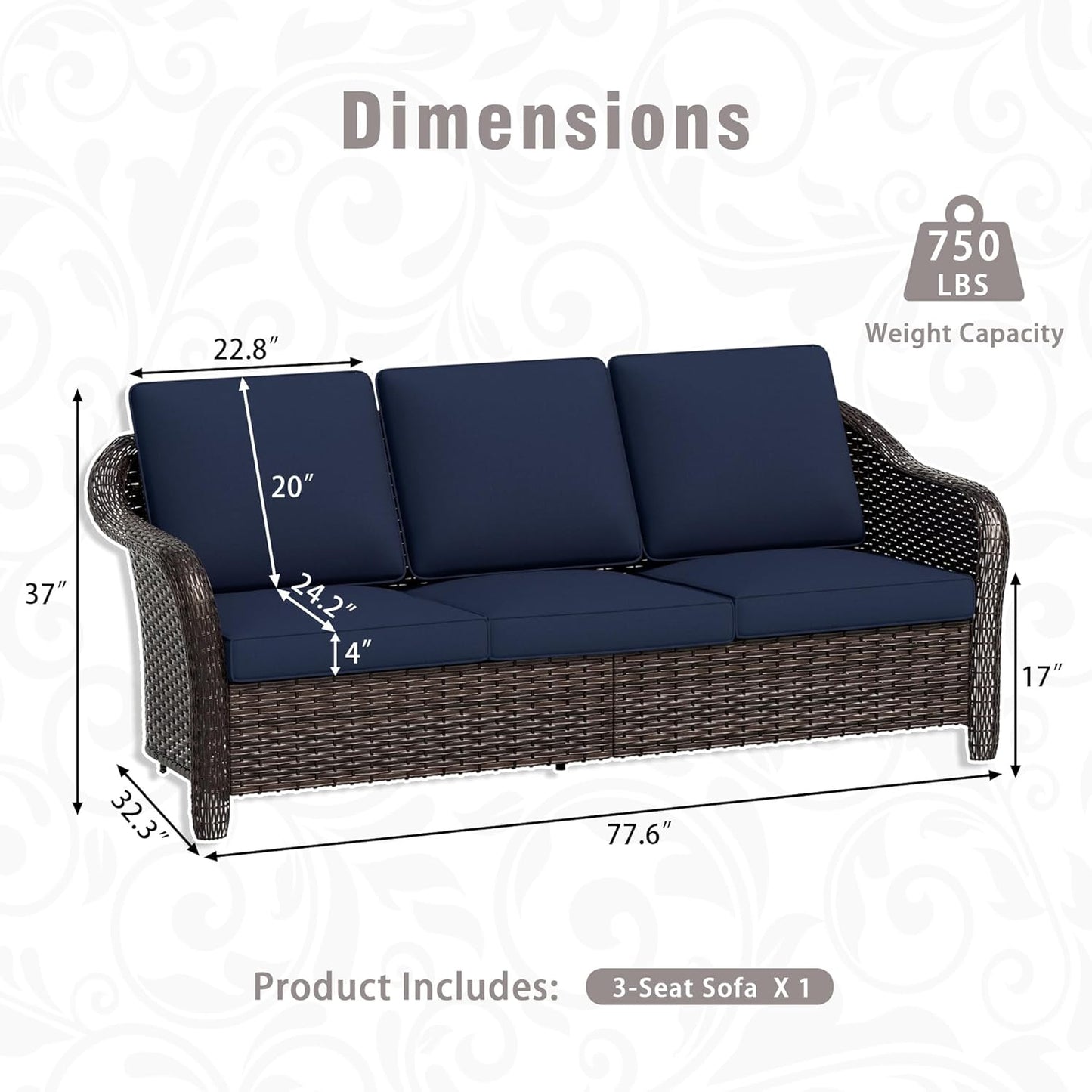3 Piece Patio Wicker Conversation Set, All-Weather Use Outdoor Wicker Sofa with 2 PE Rattan 360 Swivel Chair, Ideal for Porch, Backyard, Balcony, Poolside, Blue