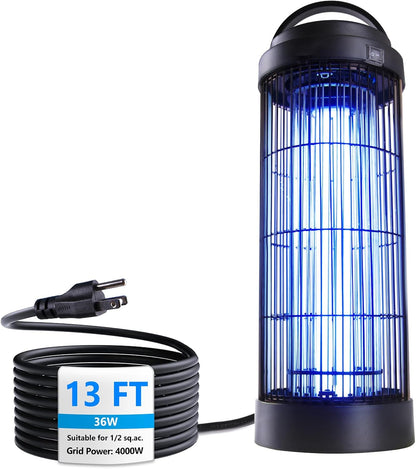 Large Size Bug Zapper Outdoor for 1/2 Acres with 13FT Power Cord, 4000V Instant Killing Grid Removable Hanging High Power Outdoor Mosquito Killer, Fly Trap Lamps for Camping Patio Home
