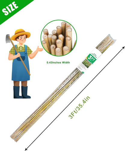 3ft Natural Bamboo Plant Stakes for Tomatoes, Beans, Flowers, Potted, Climbing Plants 25pcs