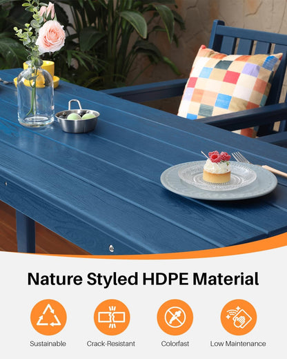 5-Piece HDPE Patio Bar Set, Rectangular Bar Height Table and 4 Adirondack Bar Chairs, All-Season Outdoor Bar Stools Set, Outdoor Bar Table and Chairs Set for Outside, Balcony, Deck, Navy