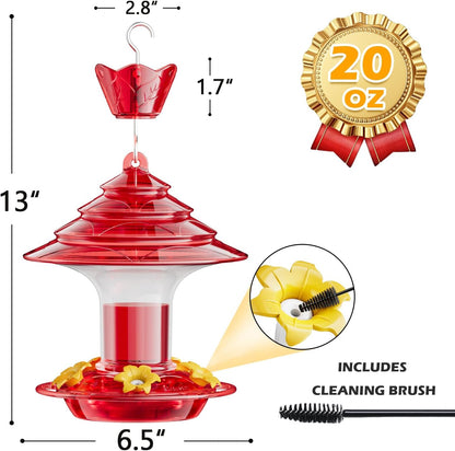 Birdream Hummingbird Feeder for Outdoors Hanging 40oz 10 Feeding Ports, 2 Pack Humming Bird Feeder with Ant Moat Brush Leak Proof - Red