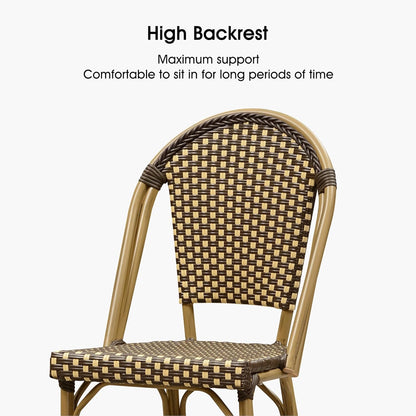 PURPLE LEAF French Bar Stool Set of 4 Bamboo Print Finish Patio Bar Stools with Back Rattan Chairs Wicker Bar Height Stool 30" with Footrest Kitchen Island Stools Outdoor Barstool Brown