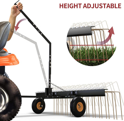 YITAMOTOR 60" Tow Behind Steel Pine Straw Rake Durable Corrosion Resistant Lawn Rake