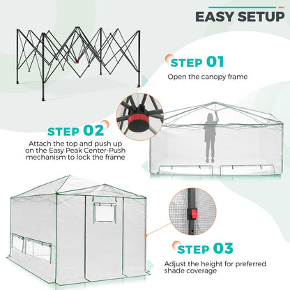 EAGLE PEAK Instant Pop-up Greenhouse, Indoor Outdoor Plant Gardening Green House, Roll-Up Zipper Doors and Side Windows, Walk in 12x8 ft, White/Clear