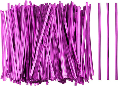 HARFINGTON 800pcs Bag Twist Ties 4.7" Reusable Plastic Metallic Twist Ties Wire Cable Ties for Party Bread Candy Cake, Pink