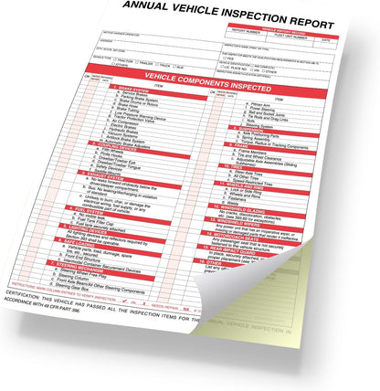 Annual Vehicle Inspection Report Form with Red Exterior Aluminum Inspection Label (6"x3.5"), and White Interior Inspection Label (5"x4") 25-pk