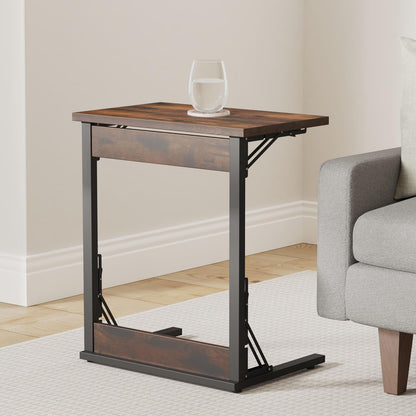 Tatub 24" Folding C Shaped End Table Set of 2, Small Sofa Side Laptop Desk, Couch TV Tray Table for Living Room, Bedroom, Rustic Brown