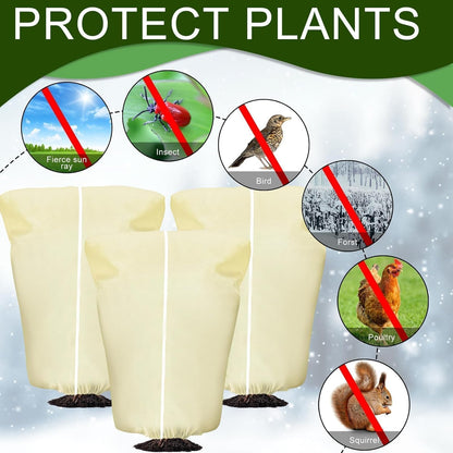4 Pcs Plant Covers Frost Protection Bag 71" x 47" Winter Reusable Plants Jacket with Drawstring Shrub Protection Wraps Bags Frost Blanket for Winter Outdoor Garden Plants