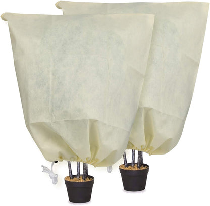MIXC Plant Covers Freeze Protection, 31.4''×39.3'' Winter Cold Weather Frost Blankets Shrub Jacket with Drawstring Reusable Frost Protection Cloth for Outdoor Plants Fruit Tree Potted (2 Pack)