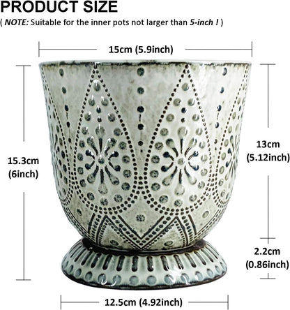 Gepege 6 Inch Beaded Ceramic Planter Set of 2 with Drainage Hole and Saucer for Plants, Indoor-Outdoor Large Round Succulent Orchid Flower Pot (Smoked Gray, Inner-pots not Larger Than 5 Inch)