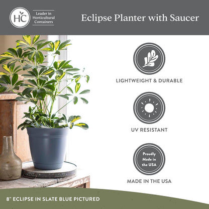 The HC Companies Eclipse Round Planter with Saucer - Outdoor & Indoor Plant Pot with Drainage Holes - Lightweight, UV-Resistant Plastic Pots for Plants, Flowers & Herbs (10" Red, Pack of 1)