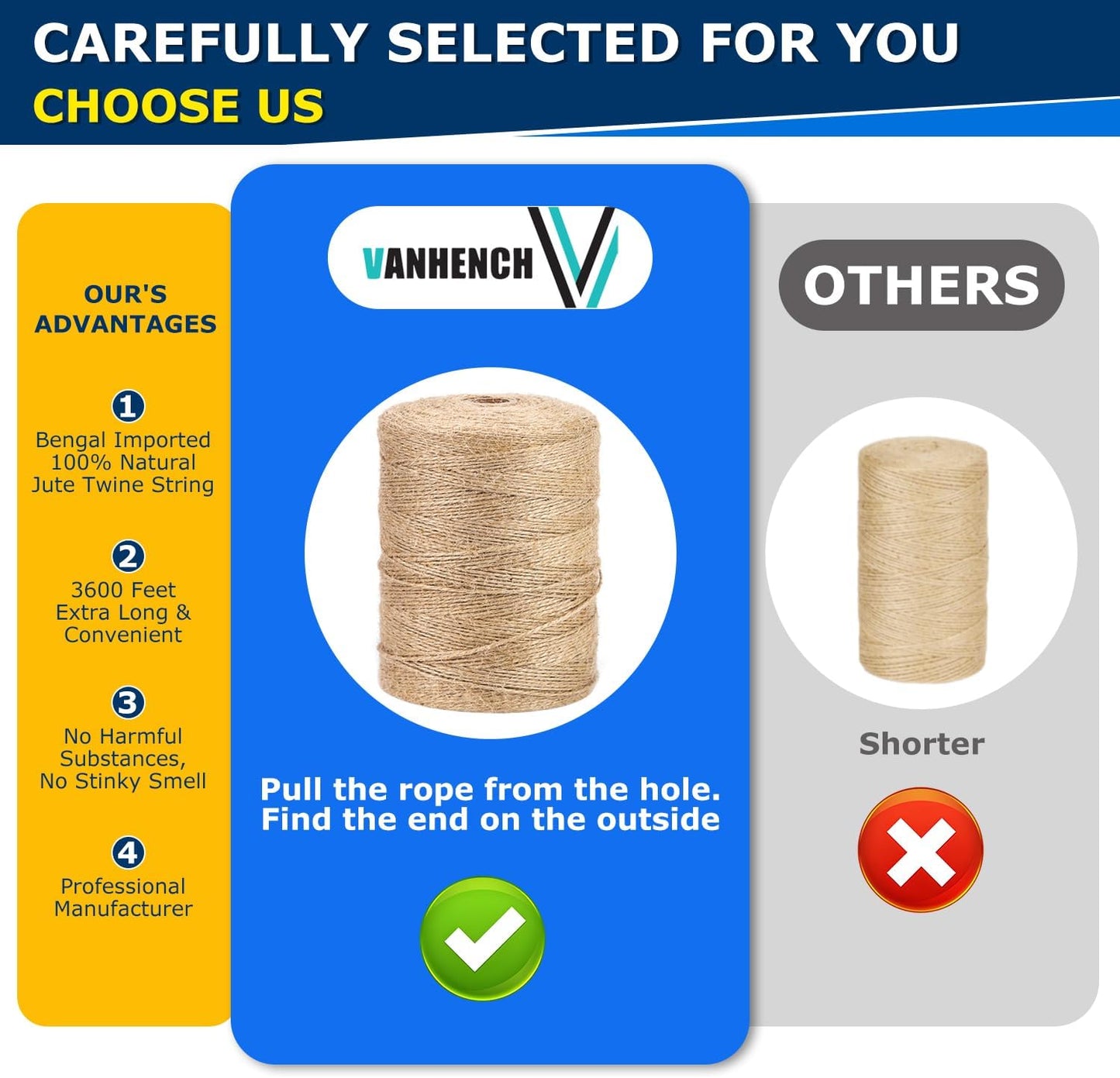Vanhench 3600Feet Natural Jute Twine String, Bulk Hemp Jute Rope Cord Twine for Crafts Gardening, Gift Wrapping, Arts & Crafts, Wedding Décor, Packing Material Burlap Ribbon