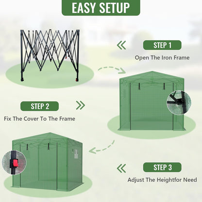 10X10 FT Pop Up Greenhouse,Greenhouse for Outdoors, Portable Walk-in Greenhouses with Roll-Up Zipper Door, PE Cover Greenhouses for Garden and Backyard, Easy Setup