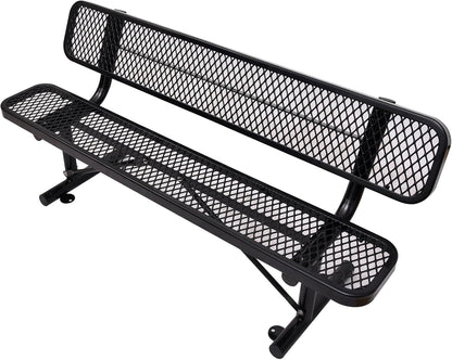 Heavy-Duty Park Bench or Table for Outside - Black Coated Outdoor Furniture Steel Bench, Commercial-Grade Outdoor Benches Weatherproof for Park, Patio, Porch (Black, 6FT (with Backrest))