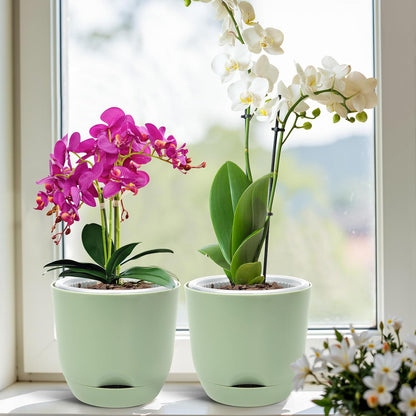 QCQHDU 2 Pack Orchid Pots with Holes for Repotting, Double-Layer and Self Watering Orchid Pot with Good Air Circulation