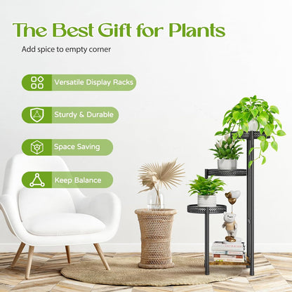 Plant Stand Indoor Outdoor, 4 Tier Metal Flower Pot Shelf Holder Clearance, Tall Corner Rack for Multiple Plants, Modern Organizer Display for Patio Orchid Office Porch Living Room Garden, Black