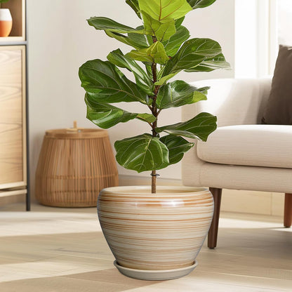 Ceramic Pot for Plant 10 Inch - Planter for Outdoor Plants Indoor Plant Pot with Drainage Hole Large Planter Round Flower Pot for House Patio Garden Yellow