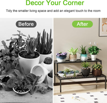 aboxoo Metal Plant Stand 2 Tier Potted Multiple Flower Pot Holder Plant Shelf Indoor Plants Multiple,Outdoor Heavy Duty Planter Display Shelving Unit for Patio Garden Corner Balcony(Black)