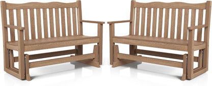 Stoog Outdoor Glider Benches Set of 2, Waterproof Glider Bench for Outside, Never Fade or Rot, Teak
