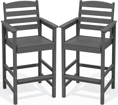 SERWALL Tall Adirondack Chairs Set of 2, Oversize Balcony Adirondack Chairs Set, Outdoor Bar Height Barstools Widened Chair Set for Bistro, Poolside, Garden, Gray