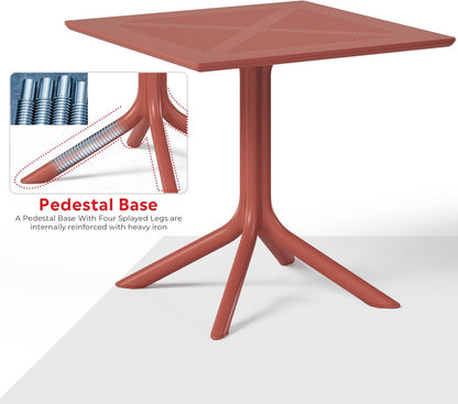 Table Chairs Set of 4, HDPE Patio Square Dining Table and Stackable Chairs, Outdoor Small Patio Furniture Set All Weather for Backyard Porch Poolside, Red