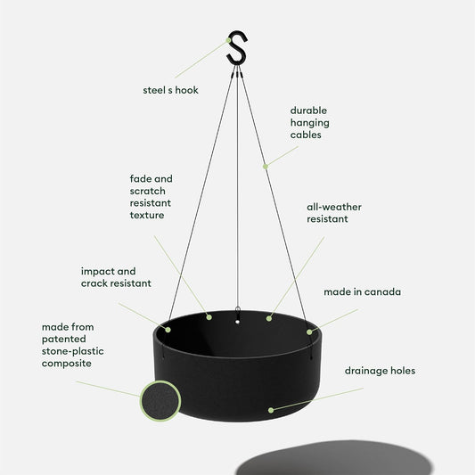 Veradek Mason Series Hanging Kona Planter - Round Planter for Outdoor Balcony/Patio | Made from Plastic-Stone Composite with Hanging Attachment | Modern Décor for, Flowers, Succulents, Small Plants