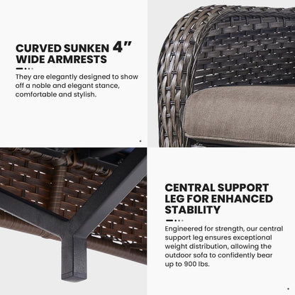 Outdoor Furniture 3-Seater Rattan Sofa Patio Wicker Sofa Couch Furniture Set with Washable Cushions