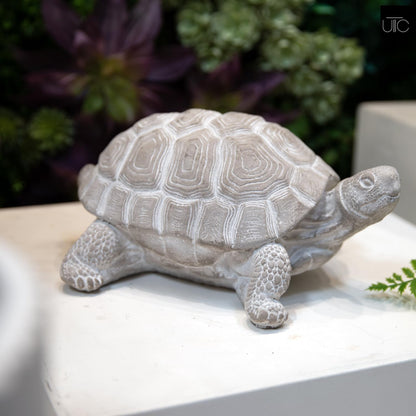 Modern Small Standing Turtle Figurine, Unique Cement Figurines, Handcrafted Decorative Washed Concrete Finish White Sculpture for Home, Garden,Office: 12.50"x9.00"x5.75"H