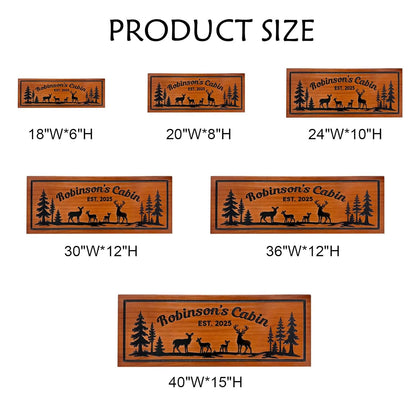 Personalized Carved Cabin Sign Custom Wooden Outdoor Sign Deer Pine Trees Rustic Mountain House Sign Lake House Sign Cottage Sign Camping Sign