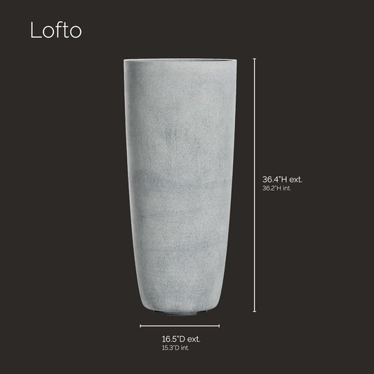 Lofto Tall Planter – Concrete Stone Finish – Fiberglass Indoor/Outdoor and Weather-Resistant Large Planter (16.5" D x 36.4" H Exterior, 15.3" D x 36.2" H Interior)