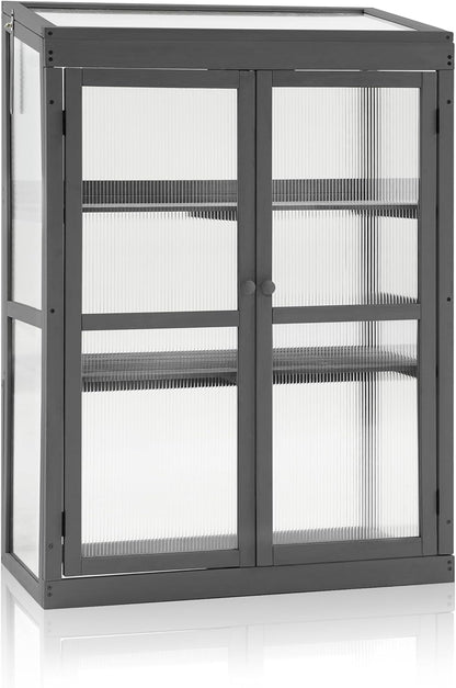 MCombo Wooden Cold Frame Greenhouse, Raised Flower Planter Shelf Protection for Outdoor Indoor Use, 0760 (Dark Grey)