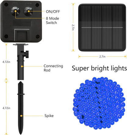 Solar String Lights for Outside, 39Ft 100 LED Solar String Lights Outdoor with 8 Modes，Solar Lights for Outside Waterproof for Yard, Fence,Balcony, Party,Christmas Tree Decorations (Blue)