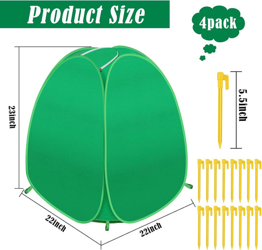 4 Pack Plant Covers Freeze Protection, Pop Up Shrub Frost Covers for Outdoor Plants Warm Plant Protectors Tent for Winter Protecting Fruit Potted Plants and Shrub from Freezing Animals Eating(22x22x23