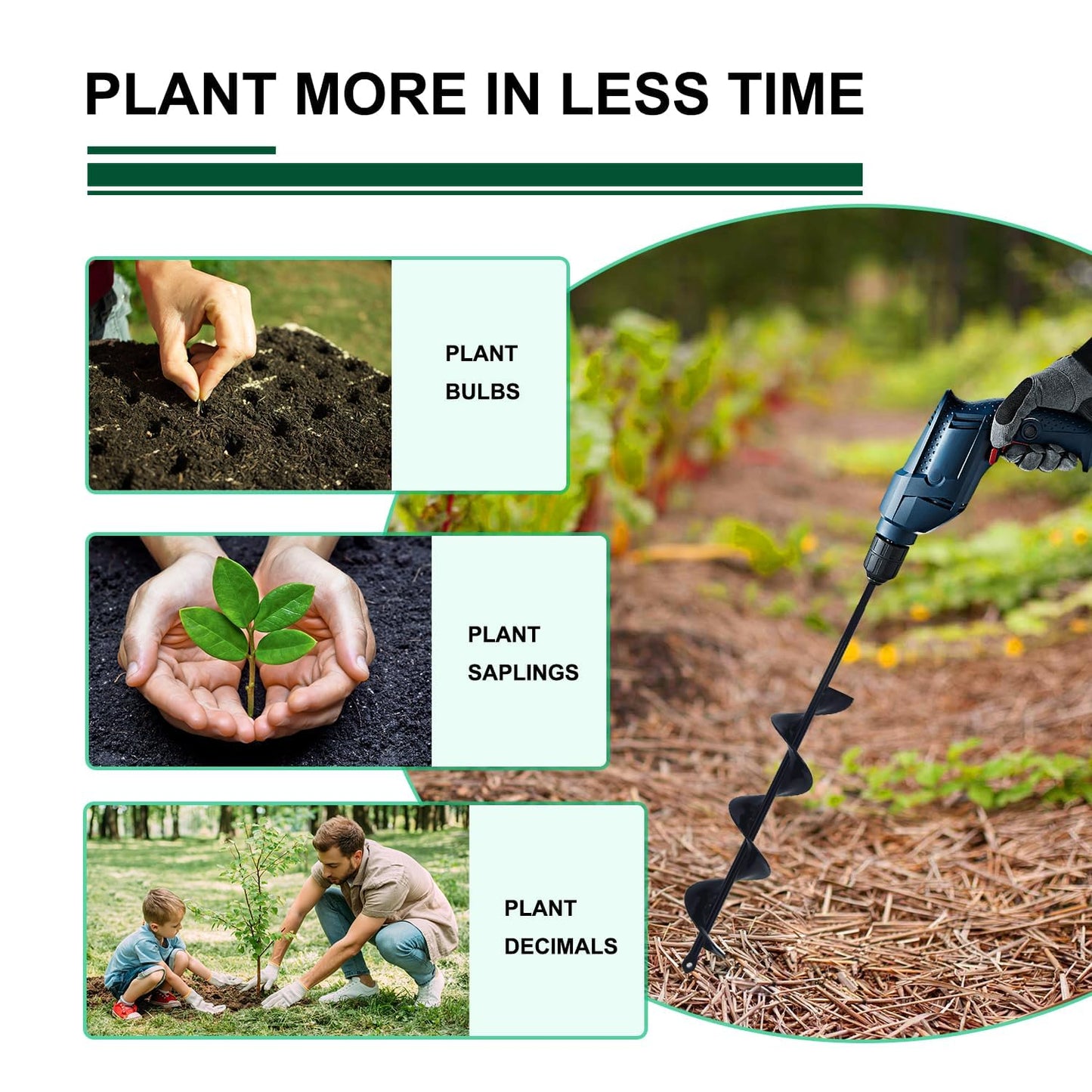 Garden Auger Drill Bit for Planting Set-1.6x16‘’ & 3.54x15.7'',Ground Earth Spiral Drill Bit for 3/8" Hex Drive Drill, Yard Auger Drill for Bulbs Planting, Hole Digger Flowers,Umbrella Holes