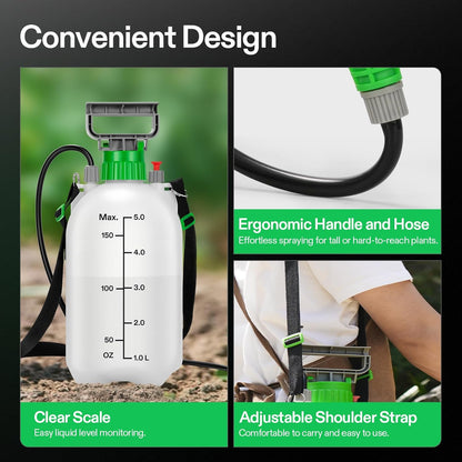 VIVOSUN Pump Sprayer 1.35 Gallon, Portable Water Spray Bottle in Lawn and Garden Yard, Weed Sprayer for Plants with 3 Nozzles, Adjustable Shoulder Strap, Pressure Relief Valve