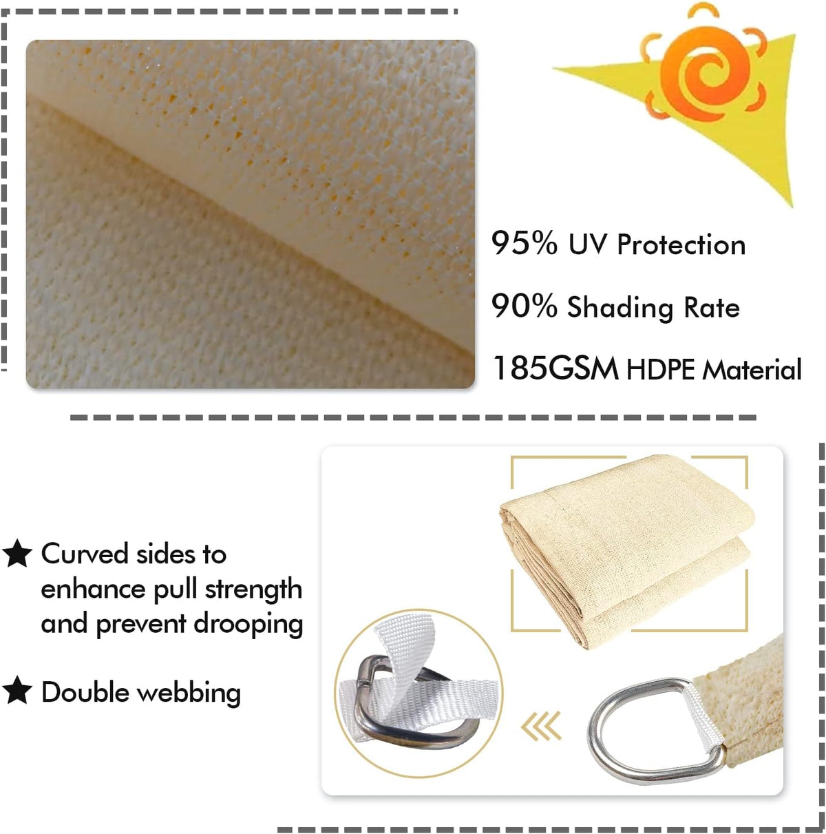 KANAGAWA 6'X18' Cream Custom Size Sun Shade Sail Rectangle UV Block Canopy Cover for Patio Backyard Lawn Garden Outdoor (Customized Available)
