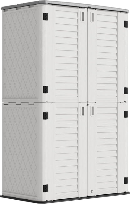 Outdoor Storage Cabinet Waterproof,Resin Vertical Storage Shed Lockable, 66 Cubic Feet Outdoor Storage Box for Garden/Backyard/Home/Pool