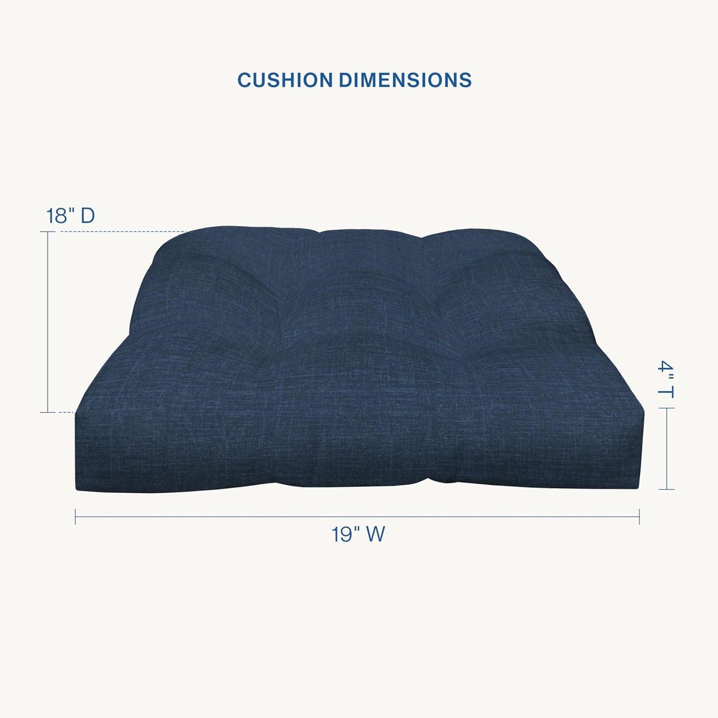 Honeycomb Outdoor Essentials Set of 2 Tufted Seat Pads, 19 x 18, Hampton Texture Navy Dining Chair Cushions for Patio Furniture