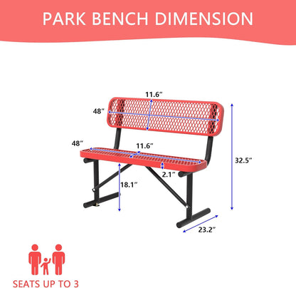 4/6/8 Feet Park Bench for Outside Heavy Duty Metal, Garden Benches Outdoor Bench with Backrest & Portable Frame, for Shopping Malls Stores Parks Patios Decks, Red