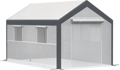 Outsunny 12' x 7' x 7' Walk-in Greenhouse, Outdoor Garden Warm Hot House with 4 Roll-up Windows, 2 Zippered Doors and Weather Cover, White