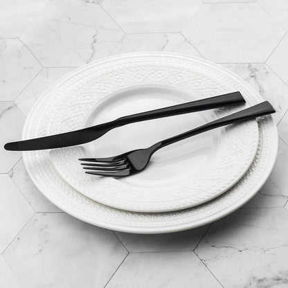 Alata Bailey Black 20-Piece Forged Stainless Steel Flatware Set Cutlery Set, Service for 4, Silver Finish, Dishwasher Safe