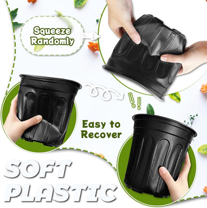 DI QIU REN 50-Pack 1 Gallon Flexible Plant Nursery Pots, Plastic Plant Garden Pots with Drainage Holes, Plastic Flower Plant Seedling Pots with 100Pcs Plant Labels for Plants, Cuttings, Transplanting