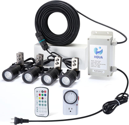 HQUA FSL01 120V AC LED RGB Color-Changing LED Fountain Light Sets, 4 Light Sets,with 100” Cord for HQUA-FS01 HQUA-FS02 Large Pond Floating Fountain