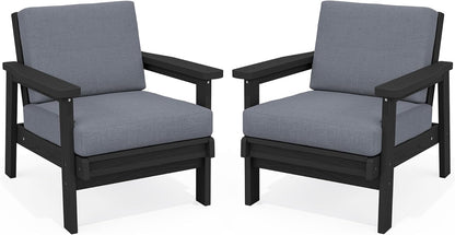 SERWALL HDPE Outdoor Couch Set of 2, Black Frame and Grey Cushion