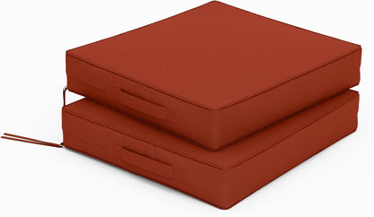 Patio Chair Cushions 17 X 16 X 3 Inch Waterproof Outdoor Seat Cushions for Patio Furniture, Outdoor Sofa Couch Pads with Ties & Handle, Set of 2, Terra Red