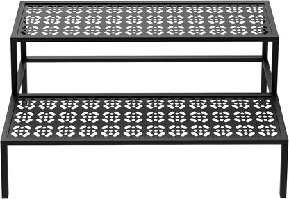 aboxoo Metal Plant Stand 2 Tier Potted Multiple Flower Pot Holder Plant Shelf Indoor Plants Multiple,Outdoor Heavy Duty Planter Display Shelving Unit for Patio Garden Corner Balcony(Black)