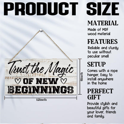 Inspirational Quote Wood Signs, Trust the Magic of New Beginning Sign, New Beginnings Gift, New Beginnings Gifts for Women, Housewarming Gift, Rustic Wooden Plaques Sign, 11.8 * 5.9 Inch