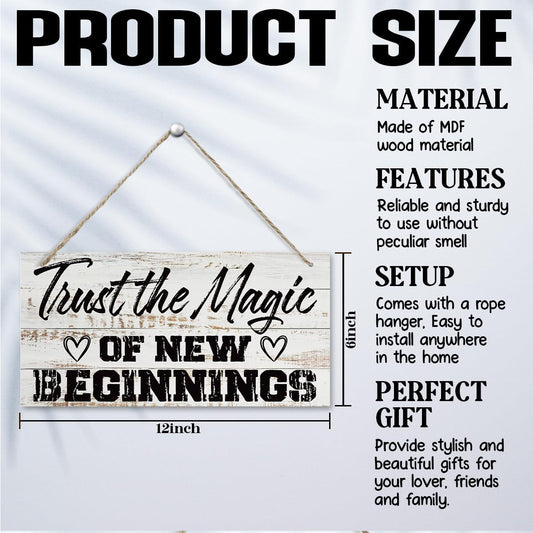 Inspirational Quote Wood Signs, Trust the Magic of New Beginning Sign, New Beginnings Gift, New Beginnings Gifts for Women, Housewarming Gift, Rustic Wooden Plaques Sign, 11.8 * 5.9 Inch