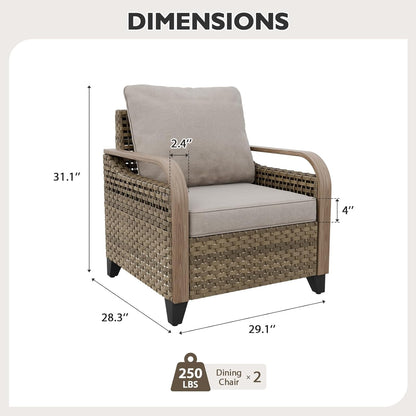 EAGLE PEAK Modern Wicker Outdoor Chair, Patio Chair Curved Armrest, Rattan Patio Furniture for Yard Deck Porch Garden, 2 Chairs, Brown/Gray