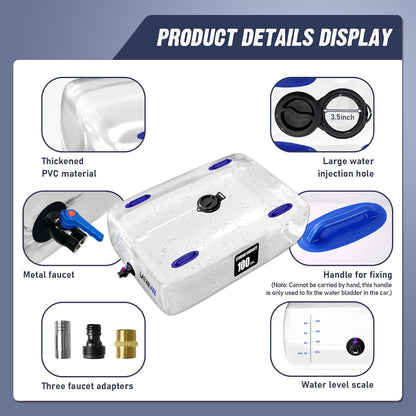 Water Storage Bladder, 50 Gallon Portable Water Tank, Transparent and Foldable with 4 Types of Interface Accessories, Suitable for Gardens, Emergency Situations,